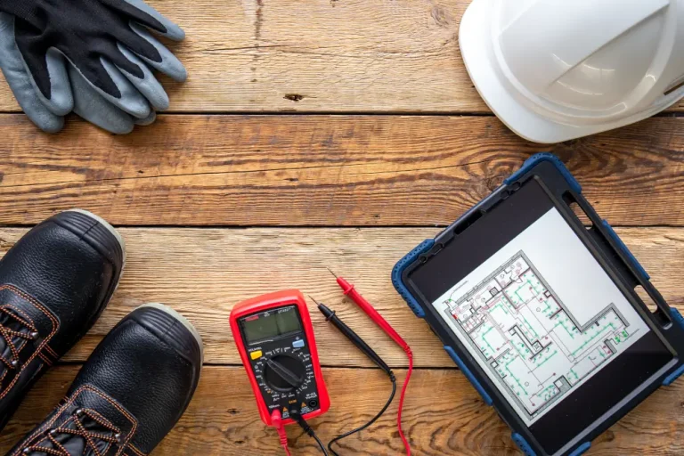 North Shore Winter Electrical Safety Tips - Flat lay composition with electrician's tools and accessories.