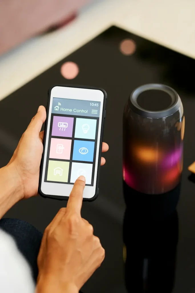 woman navigating through smart app